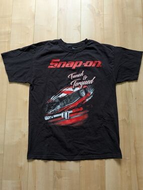 Snap Black Tee with Red 'Tuned & Torqued' Car Graphic